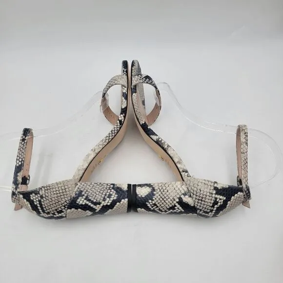 Stuart Weitzman Nearlynude Block-Heel Python-Embossed Leather Sandals US 8