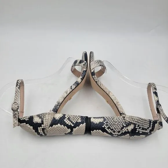 Stuart Weitzman Nearlynude Block-Heel Python-Embossed Leather Sandals US 8