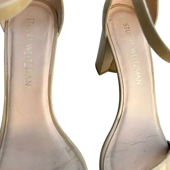 Stuart Weitzman Nearlynude Patent Leather Sandals Block Heel Women’s