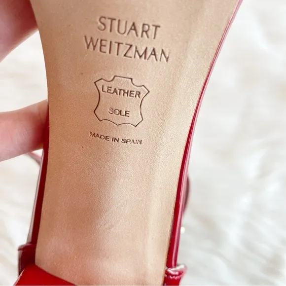 Stuart Weitzman Nearlynude Patent Leather Strappy Heeled Sandals *New with flaw*