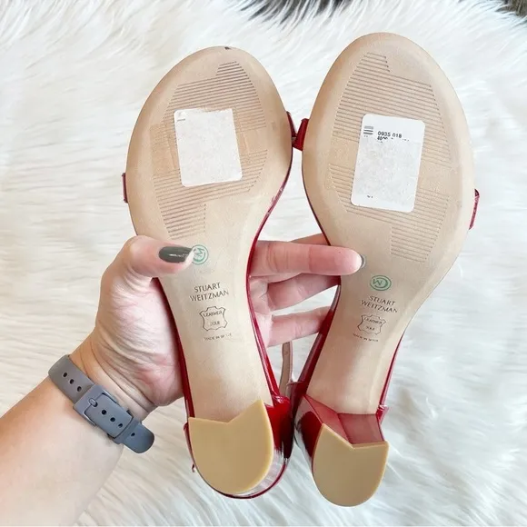 Stuart Weitzman Nearlynude Patent Leather Strappy Heeled Sandals *New with flaw*
