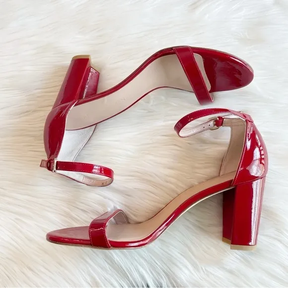 Stuart Weitzman Nearlynude Patent Leather Strappy Heeled Sandals *New with flaw*