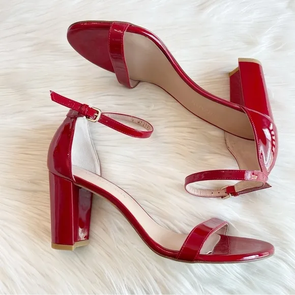 Stuart Weitzman Nearlynude Patent Leather Strappy Heeled Sandals *New with flaw*