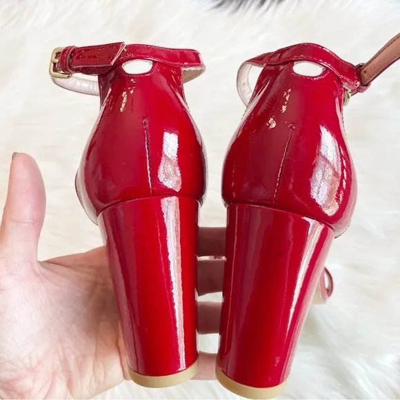 Stuart Weitzman Nearlynude Patent Leather Strappy Heeled Sandals *New with flaw*