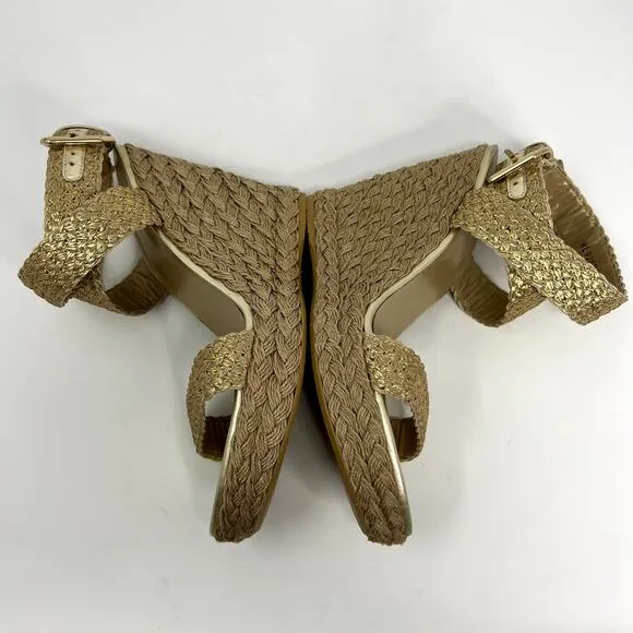 Stuart Weitzman NEW Alex Gilt Metallic Wedge Sandals