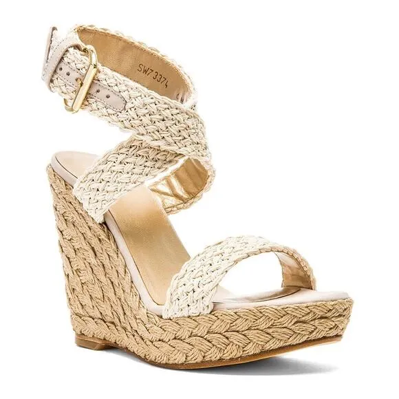 Stuart Weitzman NEW Alex Gilt Metallic Wedge Sandals