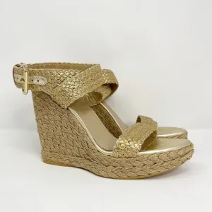 Stuart Weitzman NEW Alex Gilt Metallic Wedge Sandals