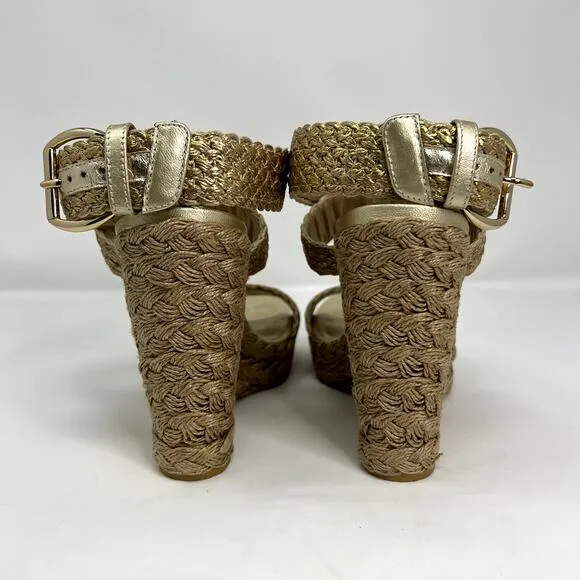 Stuart Weitzman NEW Alex Gilt Metallic Wedge Sandals