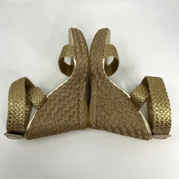 Stuart Weitzman NEW Alex Gilt Metallic Wedge Sandals