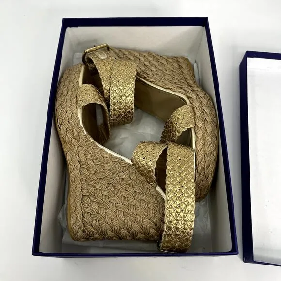 Stuart Weitzman NEW Alex Gilt Metallic Wedge Sandals