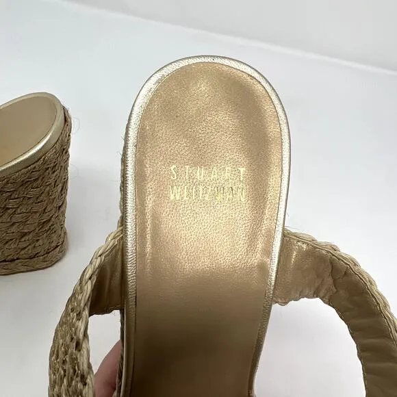 Stuart Weitzman NEW Alex Gilt Metallic Wedge Sandals