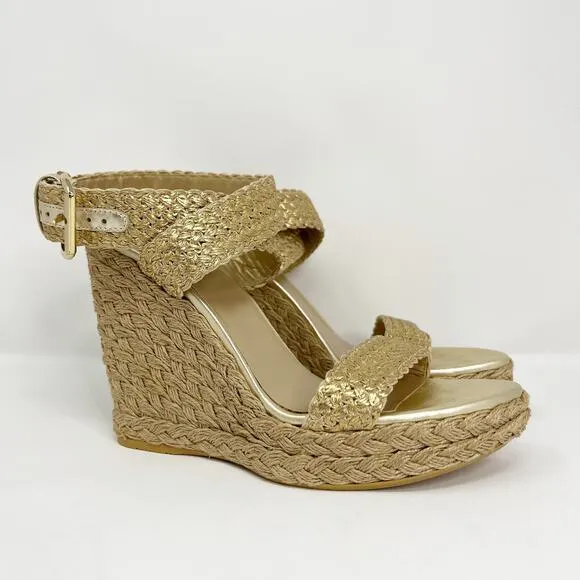 Stuart Weitzman NEW Alex Gilt Metallic Wedge Sandals