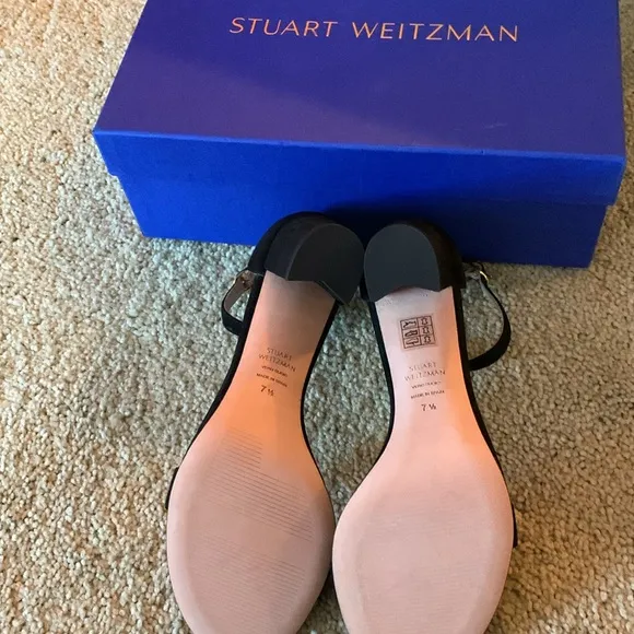 Stuart Weitzman New Nearly Nude Heel Sandals Womens 7.5 Black Suede