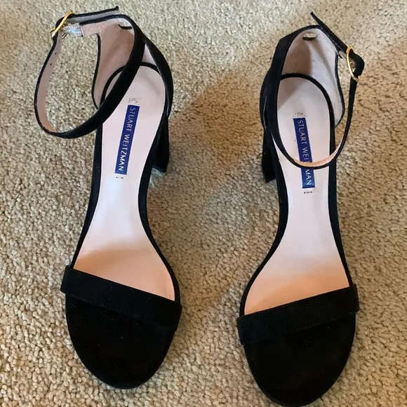Stuart Weitzman New Nearly Nude Heel Sandals Womens 7.5 Black Suede