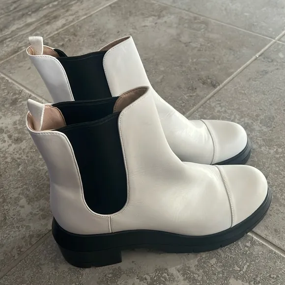 Stuart Weitzman Norah Platform Block Heel Chelsea Boots, White Size 41.5/11 New