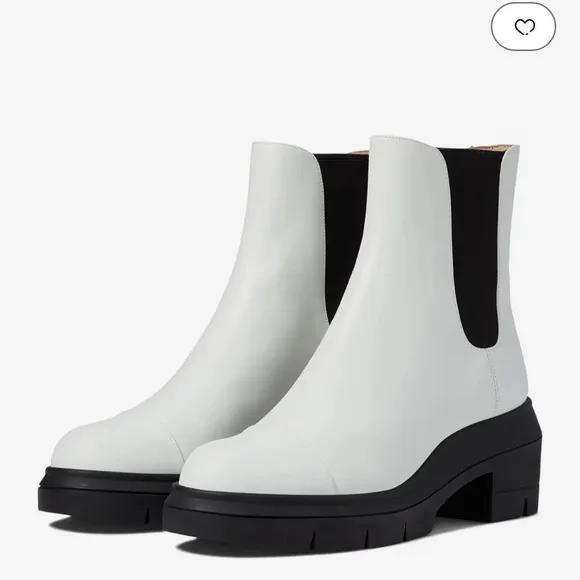 Stuart Weitzman Norah Platform Block Heel Chelsea Boots, White Size 41.5/11 New
