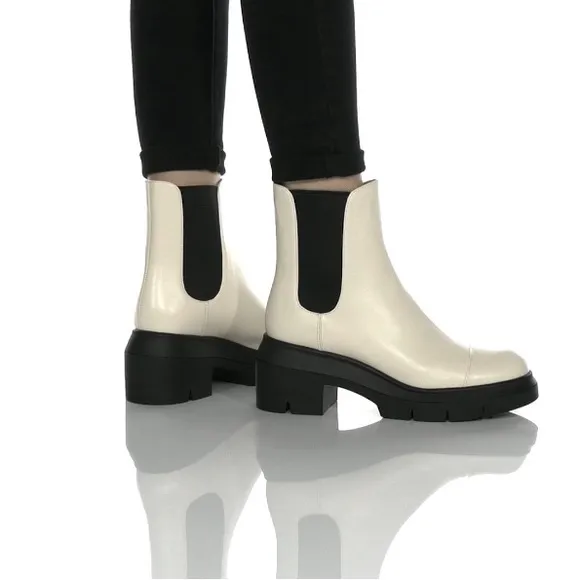 Stuart Weitzman Norah Platform Block Heel Chelsea Boots, White Size 41.5/11 New