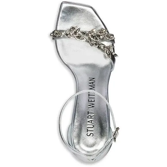 Stuart Weitzman Nudist Vow 100 Sandal Square Toe Crystal High Heel $650 Sz 9,10