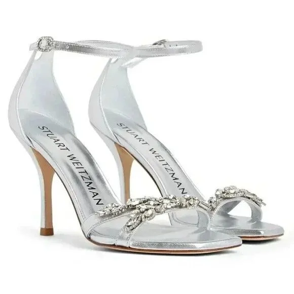 Stuart Weitzman Nudist Vow 100 Sandal Square Toe Crystal High Heel $650 Sz 9,10