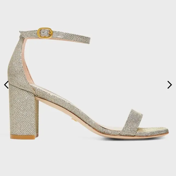 Stuart Weitzman Nudistcurve Glitter Block-Heel Sandals - 6