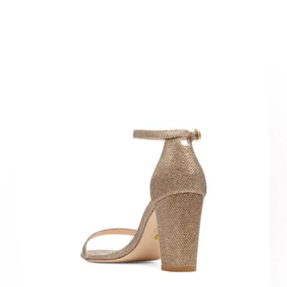 Stuart Weitzman Nudistcurve Glitter Block-Heel Sandals - 6