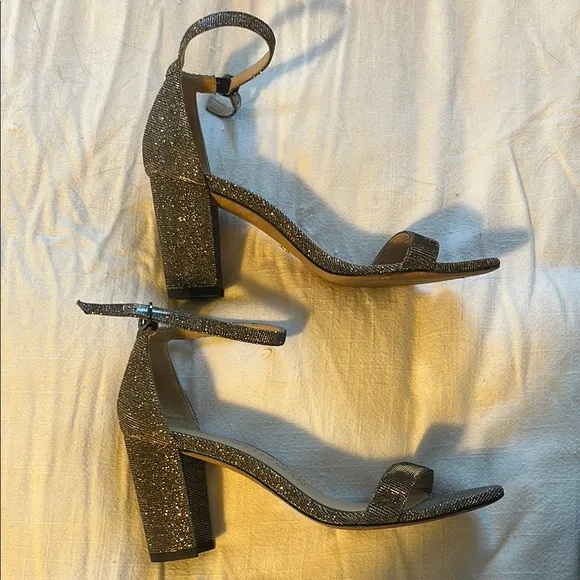 Stuart Weitzman Nudistcurve Glitter Block-Heel Sandals - 6