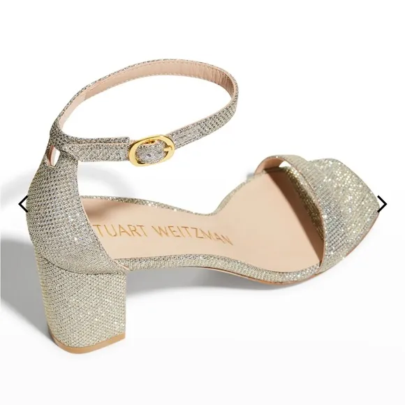 Stuart Weitzman Nudistcurve Glitter Block-Heel Sandals - 6