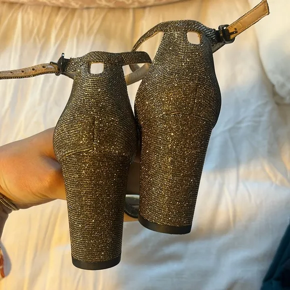 Stuart Weitzman Nudistcurve Glitter Block-Heel Sandals - 6