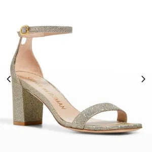 Stuart Weitzman Nudistcurve Glitter Block-Heel Sandals - 6