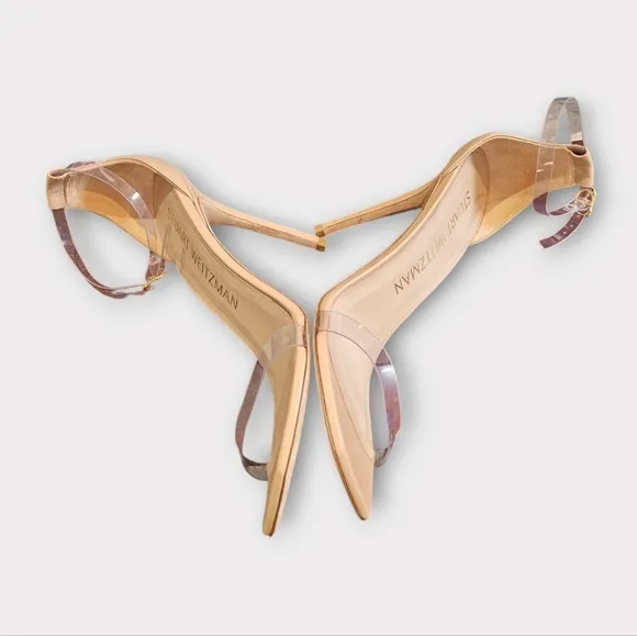 Stuart Weitzman Nudistcurve PVC Nude Leather Heeled Sandals