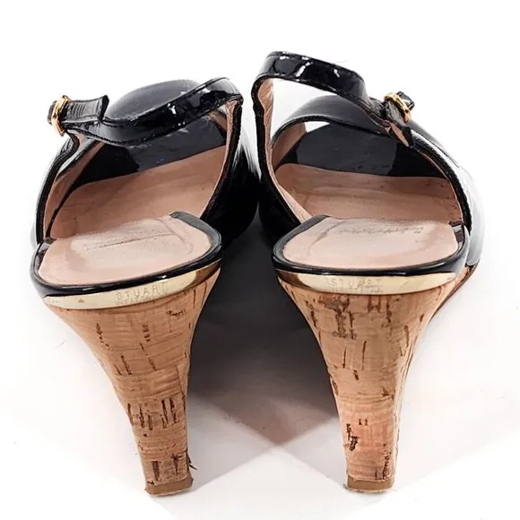 STUART WEITZMAN Patent Leather Peep Toe Slingback Wedge Pump Sandals
