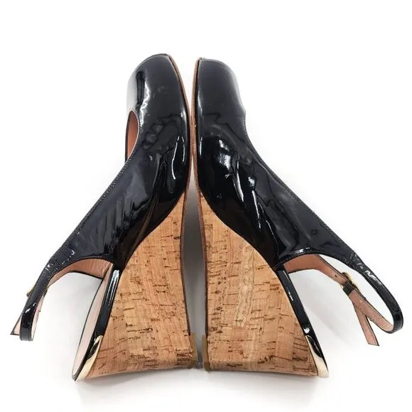 STUART WEITZMAN Patent Leather Peep Toe Slingback Wedge Pump Sandals