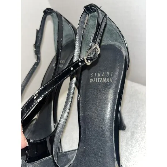 Stuart Weitzman Patent Leather Platform Strappy Pumps Stiletto Heel Black Sz 7.5