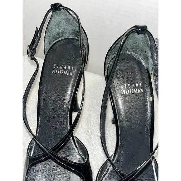 Stuart Weitzman Patent Leather Platform Strappy Pumps Stiletto Heel Black Sz 7.5