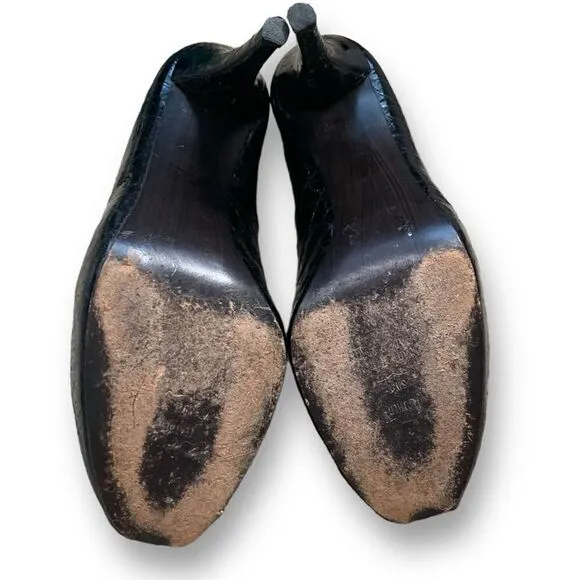 Stuart Weitzman Platform Heels Black Patent Leather Snakeskin Embossed Pumps