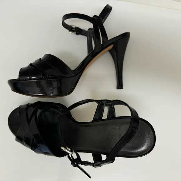 Stuart Weitzman Platform Stiletto Heels Open Toe Black Patent Leather Women's 5M
