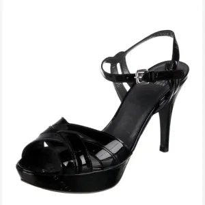 Stuart Weitzman Platform Stiletto Heels Open Toe Black Patent Leather Women's 5M
