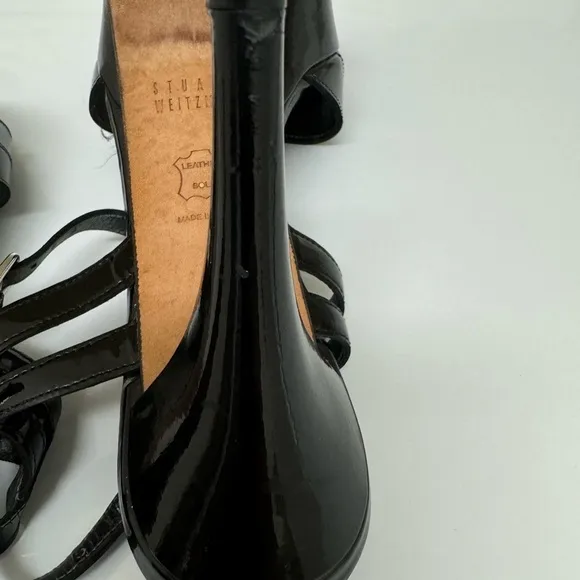 Stuart Weitzman Platform Stiletto Heels Open Toe Black Patent Leather Women's 5M