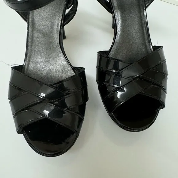 Stuart Weitzman Platform Stiletto Heels Open Toe Black Patent Leather Women's 5M