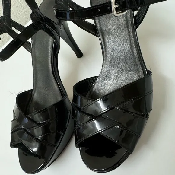 Stuart Weitzman Platform Stiletto Heels Open Toe Black Patent Leather Women's 5M