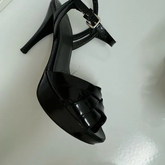 Stuart Weitzman Platform Stiletto Heels Open Toe Black Patent Leather Women's 5M