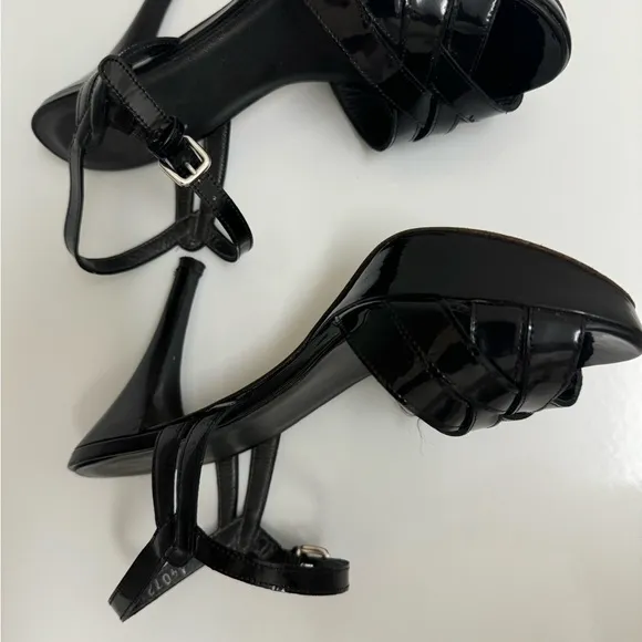 Stuart Weitzman Platform Stiletto Heels Open Toe Black Patent Leather Women's 5M