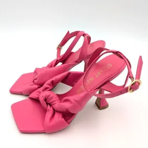 Stuart Weitzman Playa Ankle Strap Knotted High Heel Sandal Pink Size US7B EU37.5