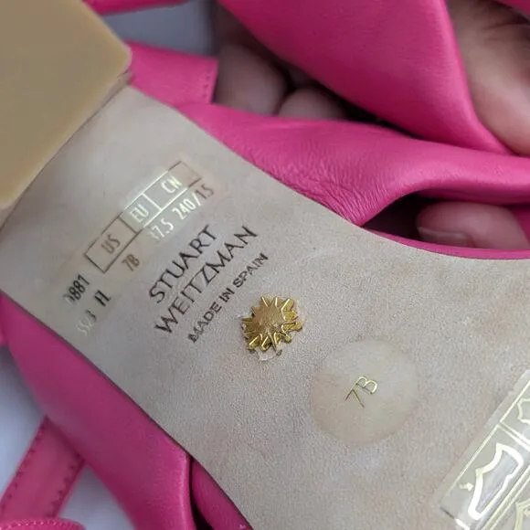 Stuart Weitzman Playa Ankle Strap Knotted High Heel Sandal Pink Size US7B EU37.5