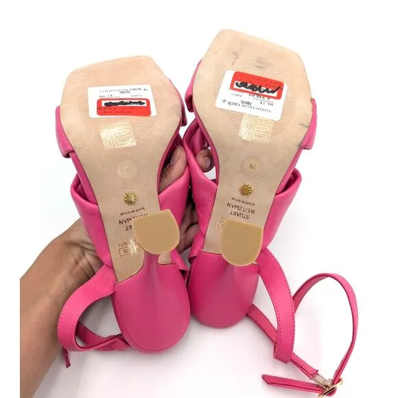 Stuart Weitzman Playa Ankle Strap Knotted High Heel Sandal Pink Size US7B EU37.5