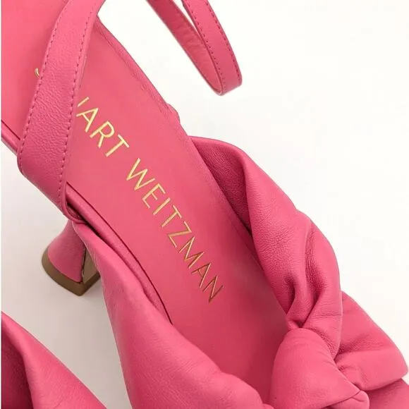 Stuart Weitzman Playa Ankle Strap Knotted High Heel Sandal Pink Size US7B EU37.5