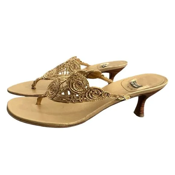 Stuart Weitzman Raffia Plantation Rawhide Laniard Sandals Size 8