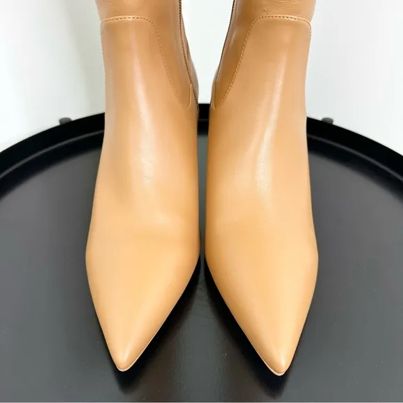 Stuart Weitzman Renegade Block Heel Leather Knee High Boots Almond Size 10 NWT