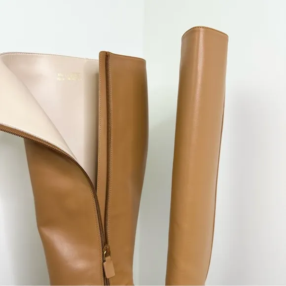 Stuart Weitzman Renegade Block Heel Leather Knee High Boots Almond Size 10 NWT