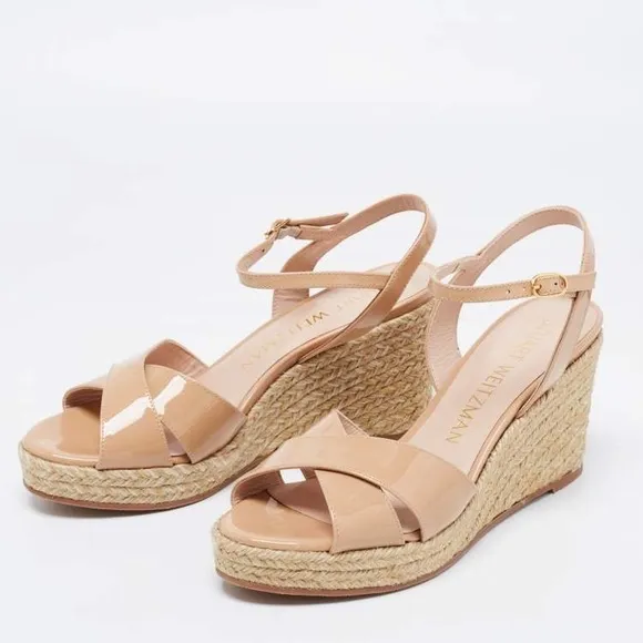 Stuart Weitzman Rosemarie Patent Leather Wedge Sandals Size 9